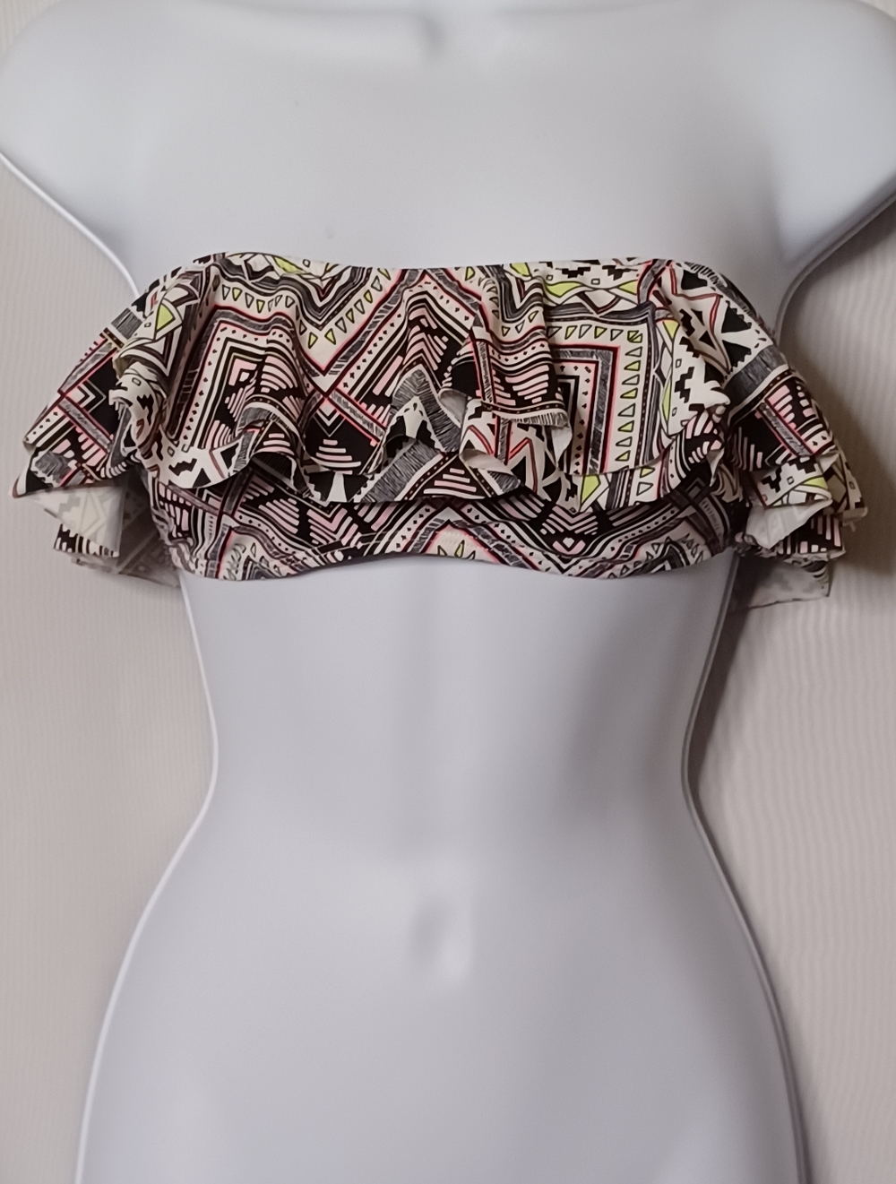 Pink Victoria Secret Off-Shoulder Ruffle Tribal Print Swim Top. Size SP